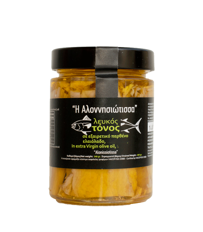 Λευκός Τόνος Αλοννήσου σε εξαιρετικό παρθένο ελαιόλαδο , 340gr, “Αλονησσιώτισσα”