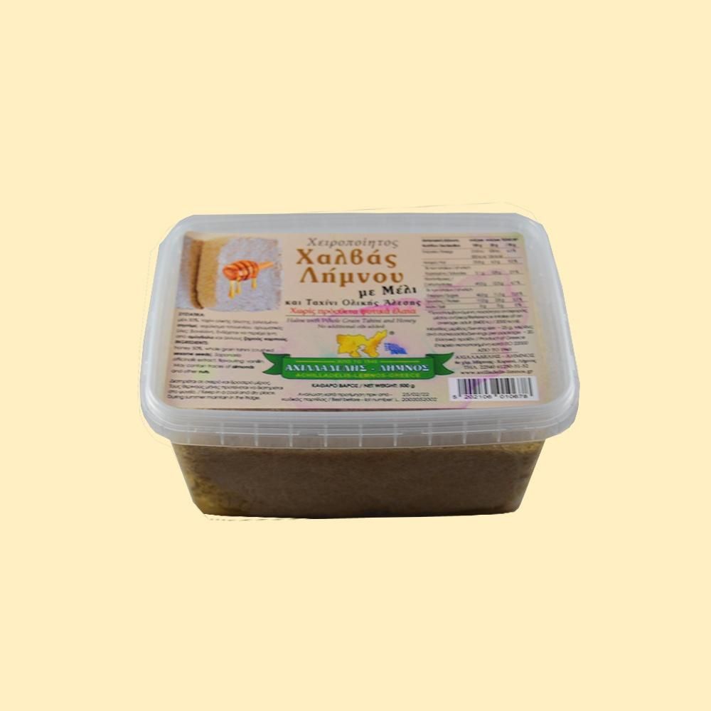 Χαλβάς Λήμνου με μέλι και ταχίνι ολικής άλεσης “Αχιλλαδέλης” 500g
