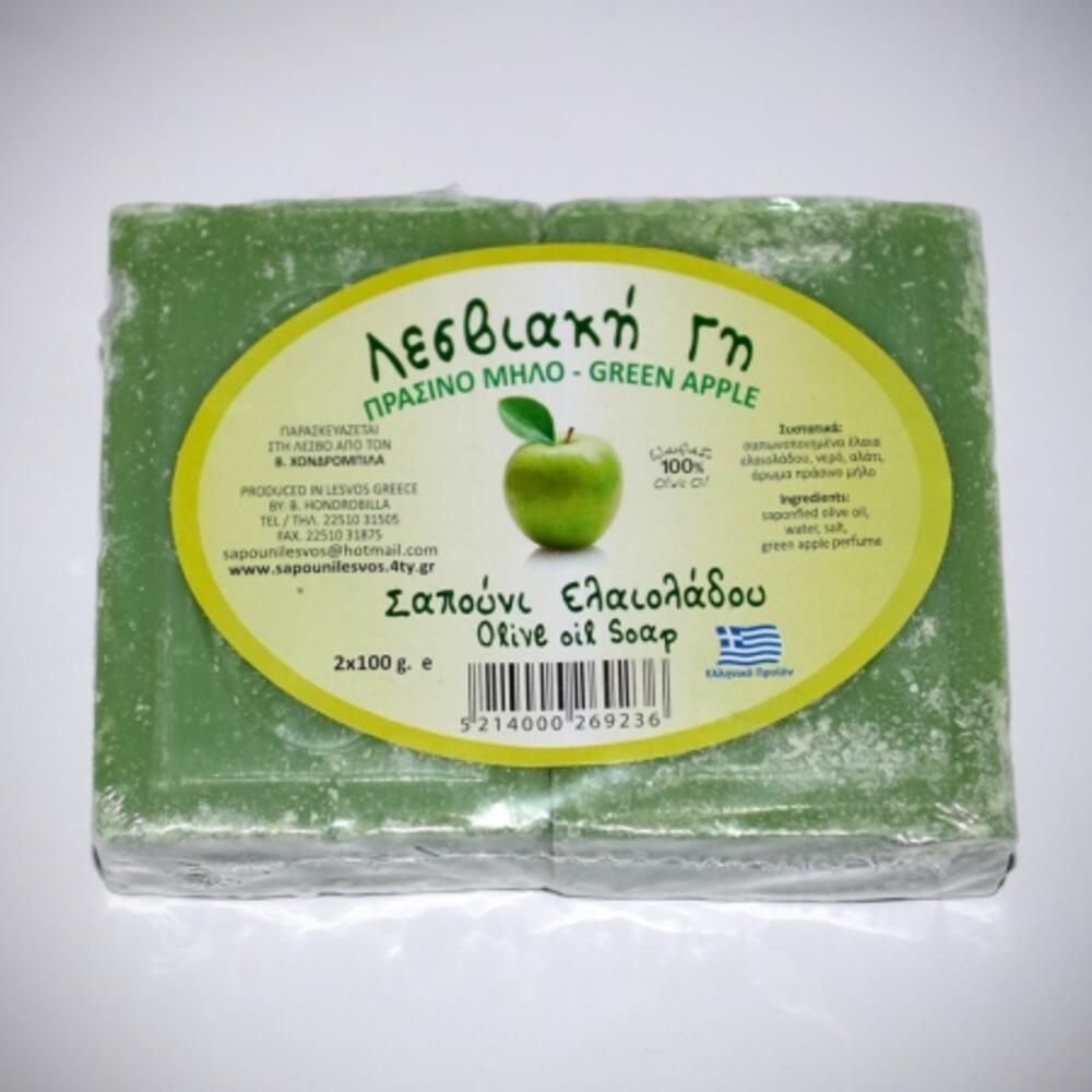 Λεσβιακή Γη Σαπούνι Ελαιόλαδου Πράσινο Μήλο 2*100gr